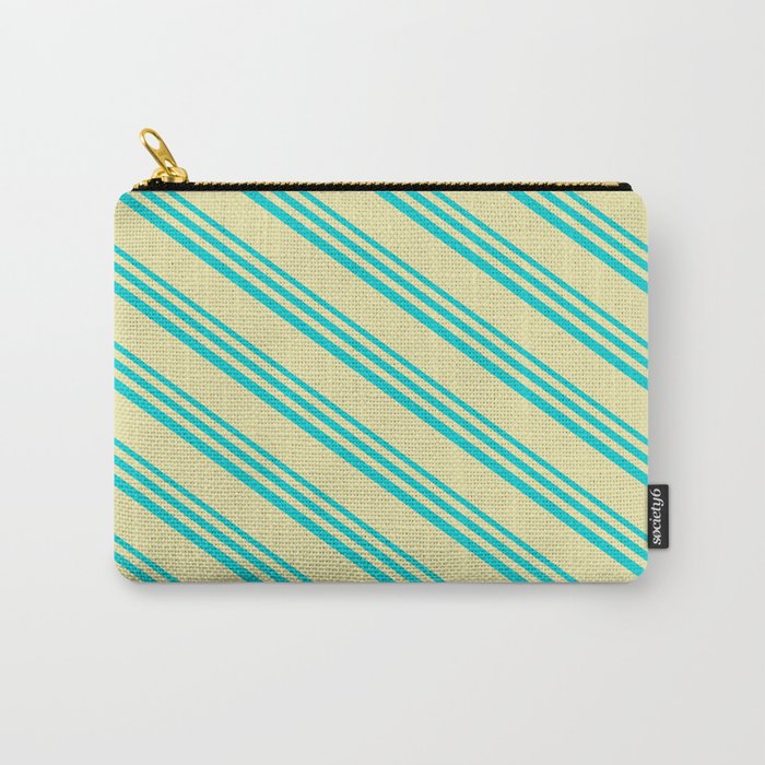 Dark Turquoise and Pale Goldenrod Colored Lines/Stripes Pattern Carry-All Pouch