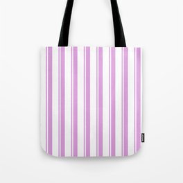 [ Thumbnail: Plum & White Colored Lined/Striped Pattern Tote Bag ]