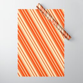 [ Thumbnail: Beige and Red Colored Striped Pattern Wrapping Paper ]