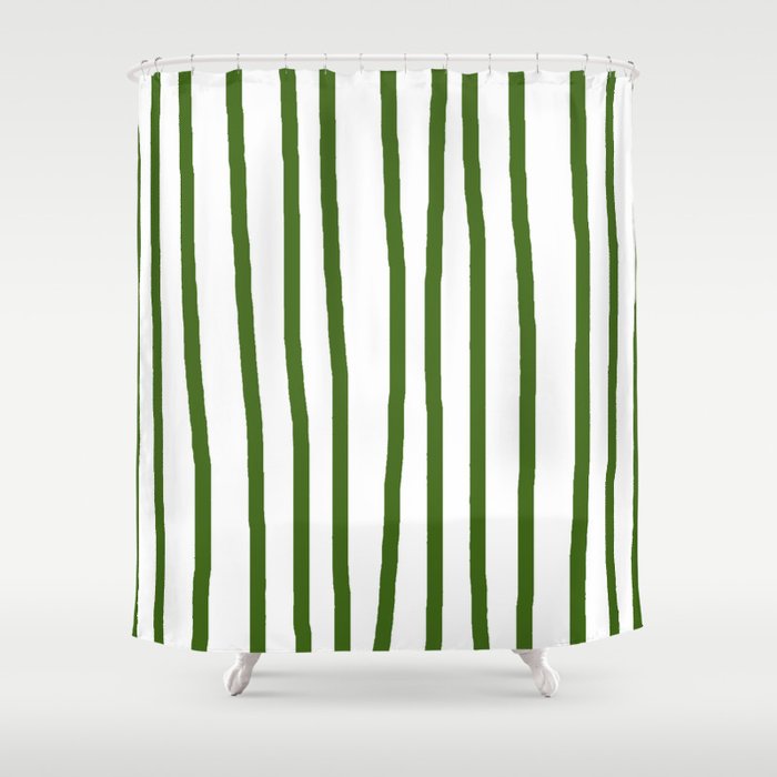 Simply Drawn Vertical Stripes in Jungle Green Shower Curtain