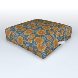 golden brown poof floral Outdoor Floor Cushion | Leaves, Simple, Drawing, Poofballs, Ink Pen, Flowers, Pattern, Handdrawn, Blue, Brown 