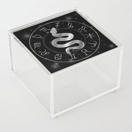 Zodiac symbols astrology signs with mystic serpentine in silver Acrylic Box