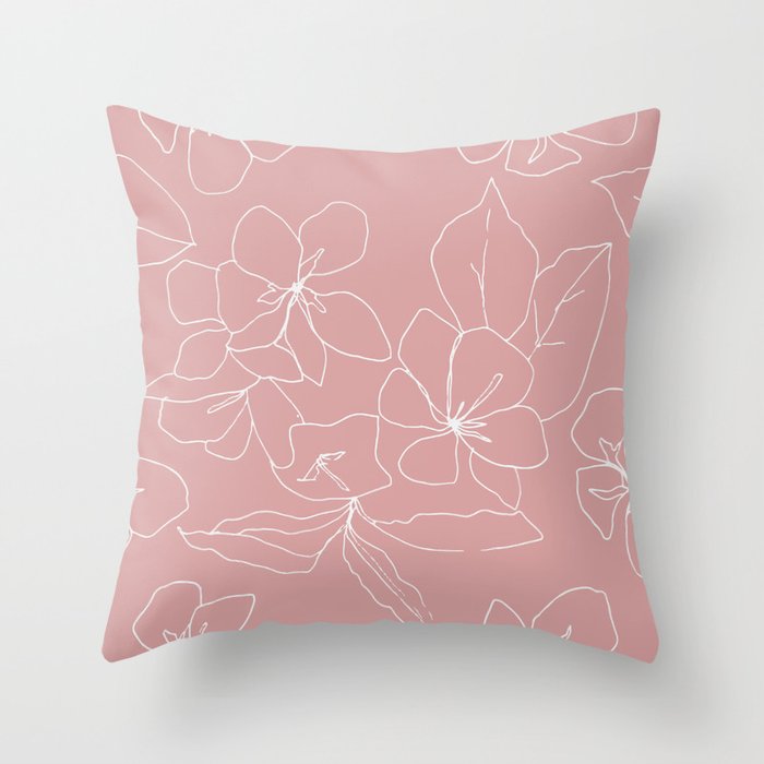 Floral Drawing on Pale Pink Throw Pillow