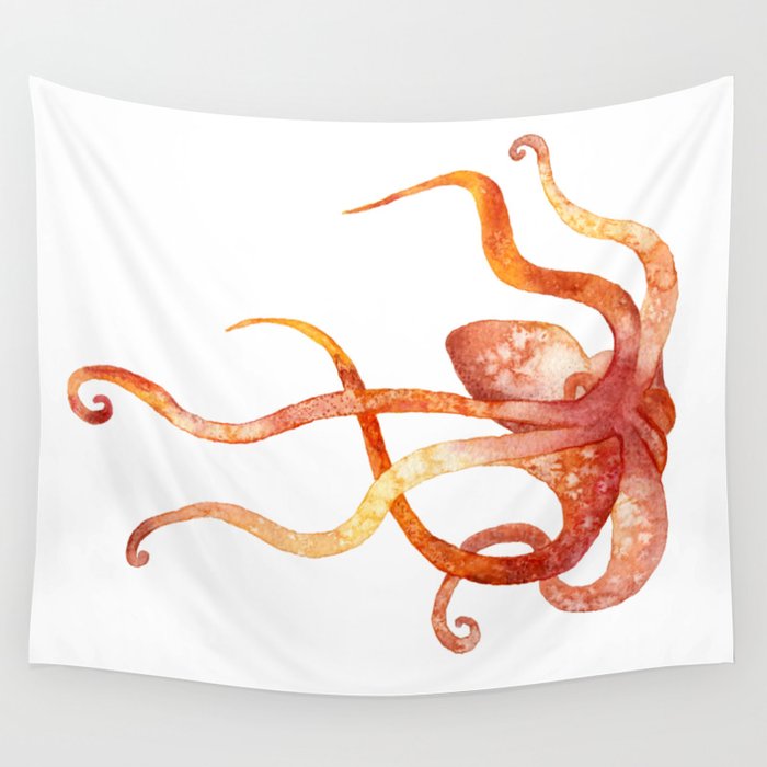 Watercolour Octopus - Red and Orange Wall Tapestry
