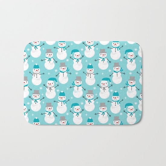 Snowman winter holiday pattern seasonal decor furnishing gifts for kids Bath Mat
