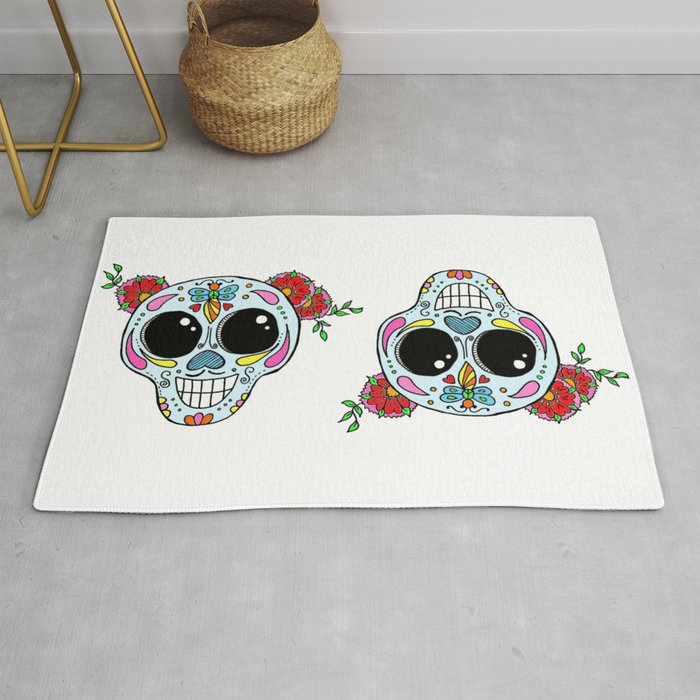 Sugar skull with flowers and bee Rug