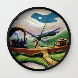 American West Classical Masterpiece 'Trains Colliding' by Thomas Hart Benton Wall Clock
