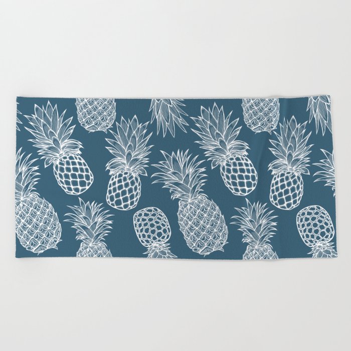 Fresh Pineapples Blue & White Beach Towel