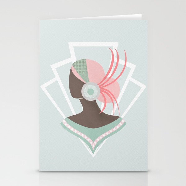 Art Deco lady with pink hair Stationery Cards