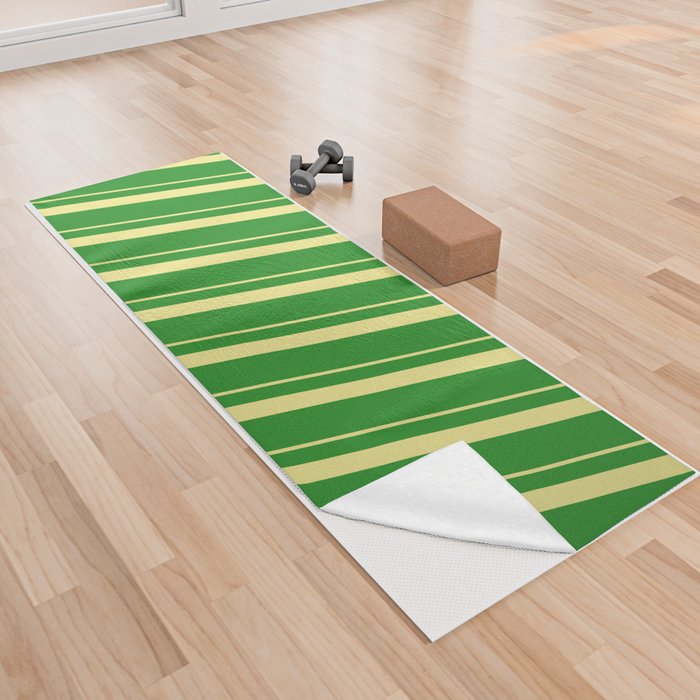 Tan & Forest Green Colored Pattern of Stripes Yoga Towel
