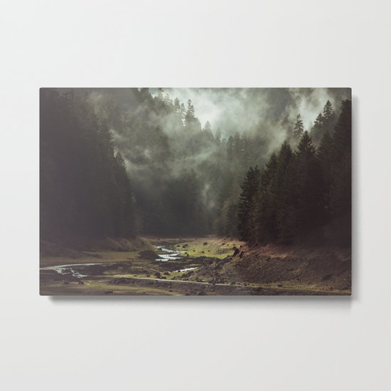 Foggy Forest Creek Metal Print