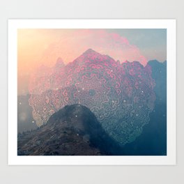 Mountain Scene Mandala Multicolor Art Print