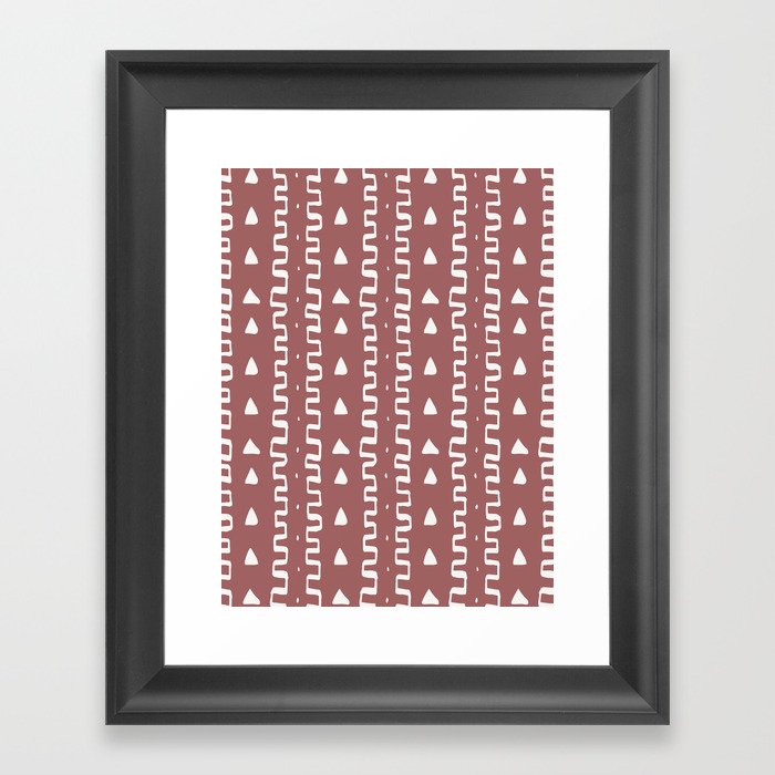 Merit Mud Cloth Pink and White Triangle Pattern Framed Art Print