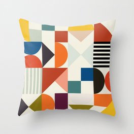 mid century retro shapes geometric Throw Pillow