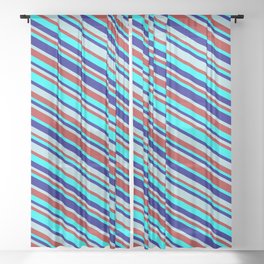 [ Thumbnail: Powder Blue, Red, Aqua, and Blue Colored Lined Pattern Sheer Curtain ]