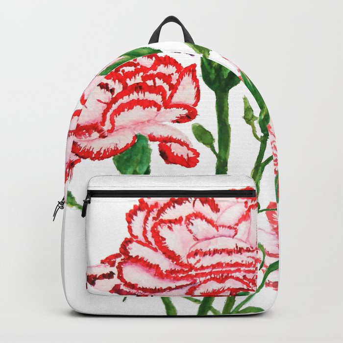 pink and red carnation watercolor painting Backpack
