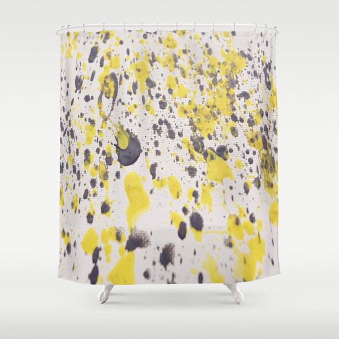 Yellow Grey Classic Abstract Art Shower, Artistic Shower Curtains