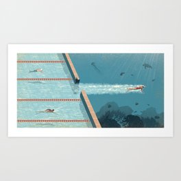 Comfort Zone Art Print | Illustration, Ocean, Confidence, Curated, Swimming, Competition, Surrealism, Challenge, Sea, Comfort 