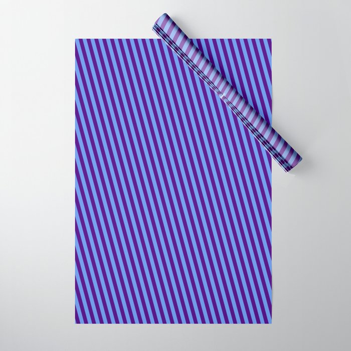 Cornflower Blue and Indigo Colored Lines Pattern Wrapping Paper