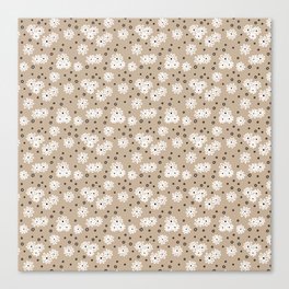 Daisies and Dots - Taupe, Black and White Canvas Print