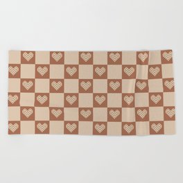 Stitched Hearts on Checker (Brown + Tan) Beach Towel