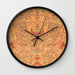 Flowery Vines V // 16th Century Contemporary Red Blue Yellow Colorful Ornate Accent Rug Pattern Wall Clock