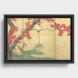 Maple Tree Japanese Edo Period Six-Panel Gold Leaf Screen Framed Canvas