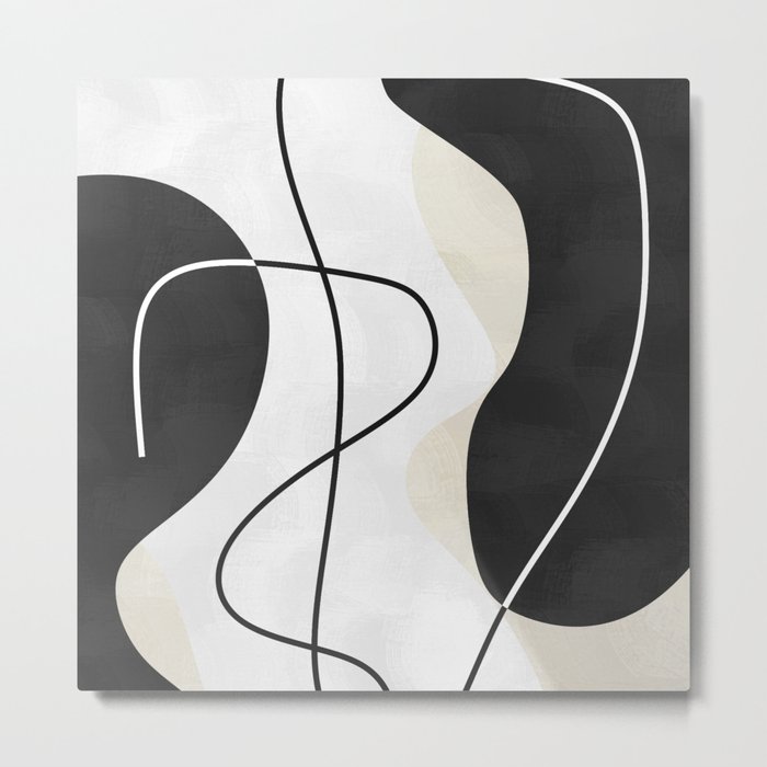 Modern Contemporary Abstract Black White and Beige No7 Metal Print
