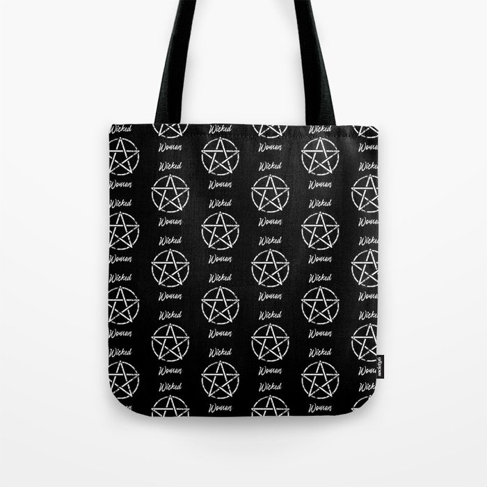 Wicked Woman Pentagram Black White Tote Bag