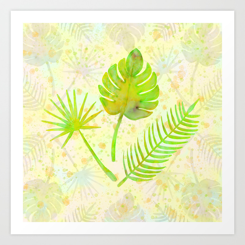 Tropical Leaf Watercolor Painting Green Palm Tree Leaves Art