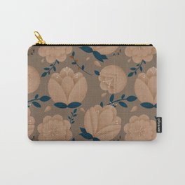 Gold and Navy Romantic Flower Pattern Carry-All Pouch