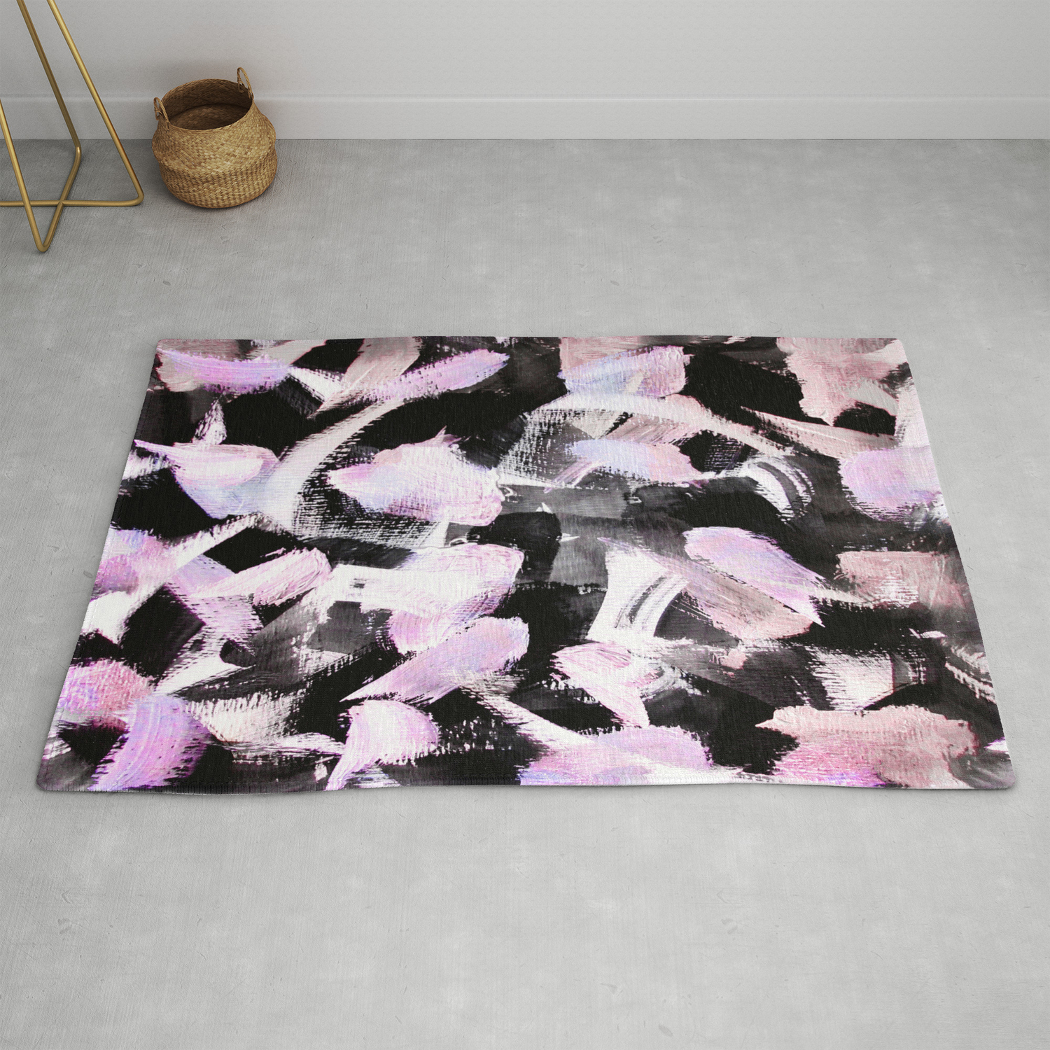 Light Pink And Black Abstract Painting Rug By Szilvi Society6