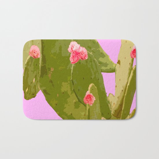 Green cactus with pink flowers on a bright pink background - summer mood Bath Mat