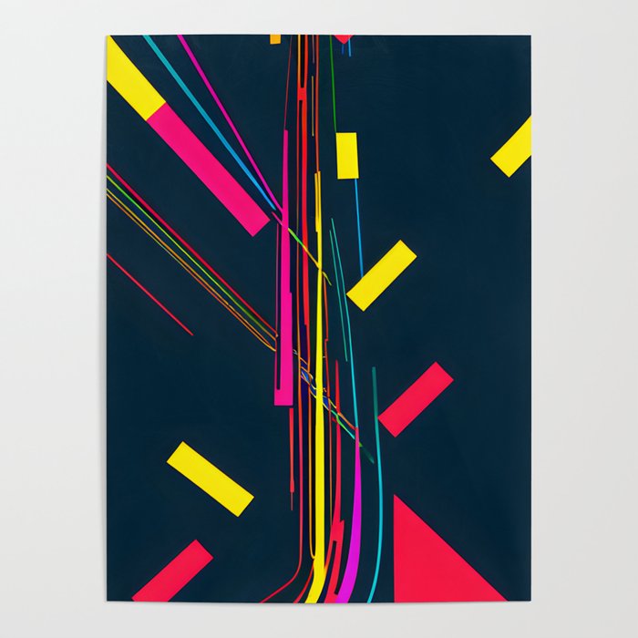 Colorful lines and confetti on a dark background Poster