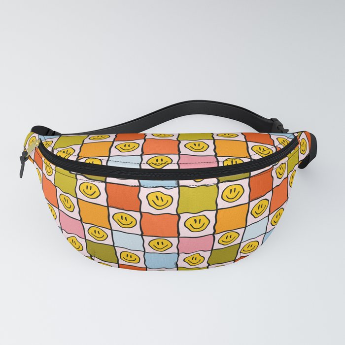 Rainbow Smiley Checkered Print Fanny Pack by Doodle by Meg Society6