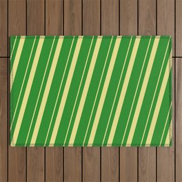 [ Thumbnail: Tan & Forest Green Colored Pattern of Stripes Outdoor Rug ]