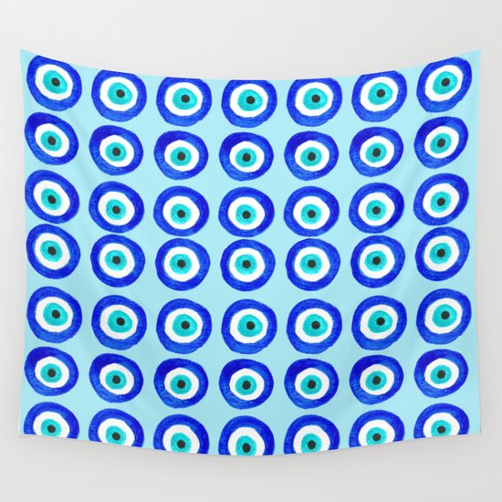 Evil Eye Talisman - on turquoise Wall Tapestry