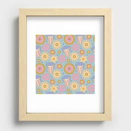 Hippie Groovy Retro Flowers Pattern Recessed Framed Print