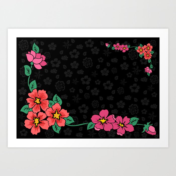 Abstract Floral Corner With Dark Background Art Print By Angelinna