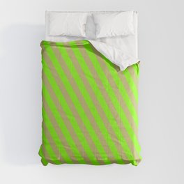 [ Thumbnail: Chartreuse and Dark Khaki Colored Lined Pattern Comforter ]