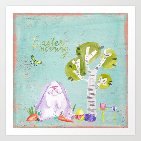 Easter Morning I- Animal Rabit Hare Bunny Spring for children Art Print