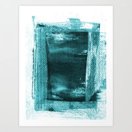 Turquoise Blue Rectangle Abstract Watercolor Painting Art Print