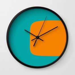 Clarity - Orange and Turquoise Minimalist Wall Clock | Kierkegaard Design, Pattern, Aqua, Minimalism, Orange, Modern, Minimalist, Vibrant, Colorblock, Digital 