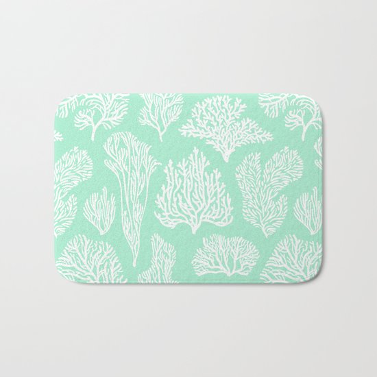 White corals on mint Bath Mat