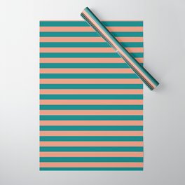 [ Thumbnail: Dark Salmon & Teal Colored Lined Pattern Wrapping Paper ]