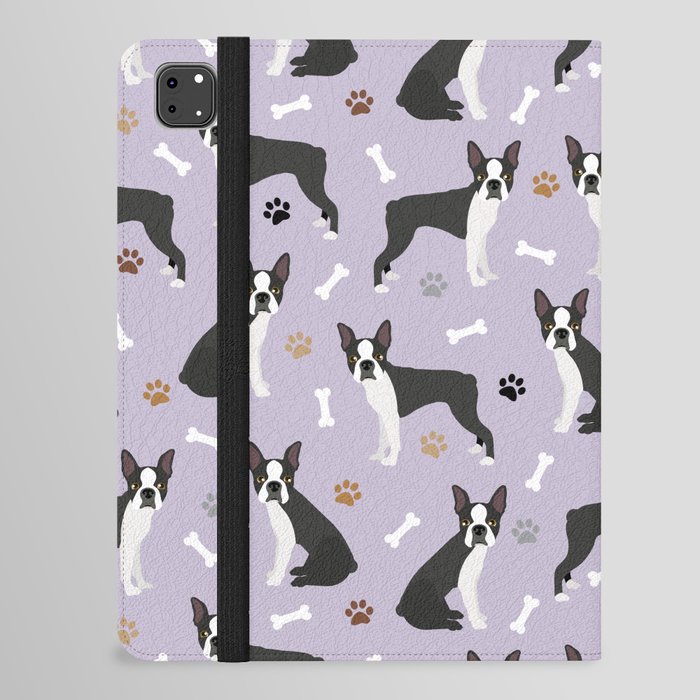 Boston Terrier Dogs Pattern Purple iPad Folio Case