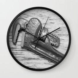 Pipe Wrench - BW Wall Clock