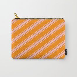 [ Thumbnail: Dark Orange and Pink Colored Lined Pattern Carry-All Pouch ]