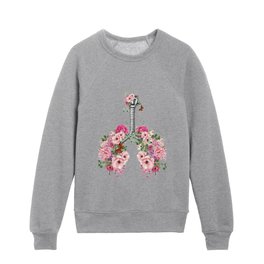 Roses and flowers growing on the lungs, important to breathe, lungs cancer, respiratory therapist Kids Crewneck