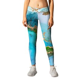 Arctic Blue And Gold Glamour Leggings
